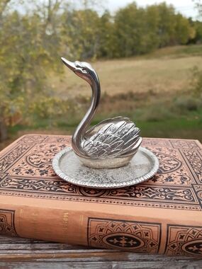 EP Zinc Alloy Silver Swan Decorative Trinket Dish - Ring Holder